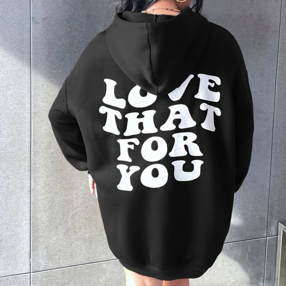 Slogan Graphic Drop Shoulder Drawstring Hoodie Dress